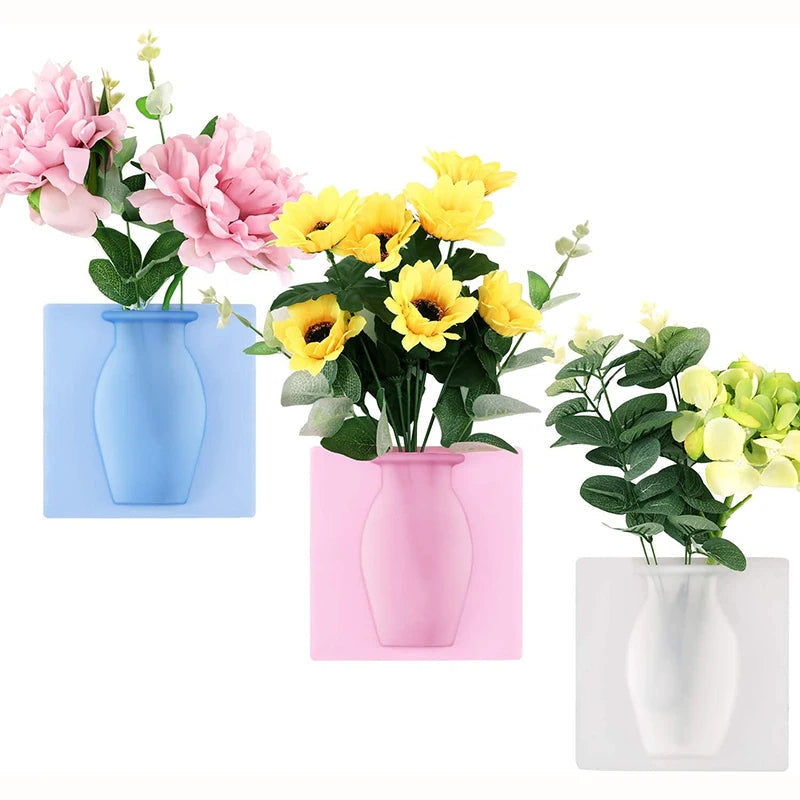 Magic Rubber Silicone Sticky Flower Wall Hanging Vase