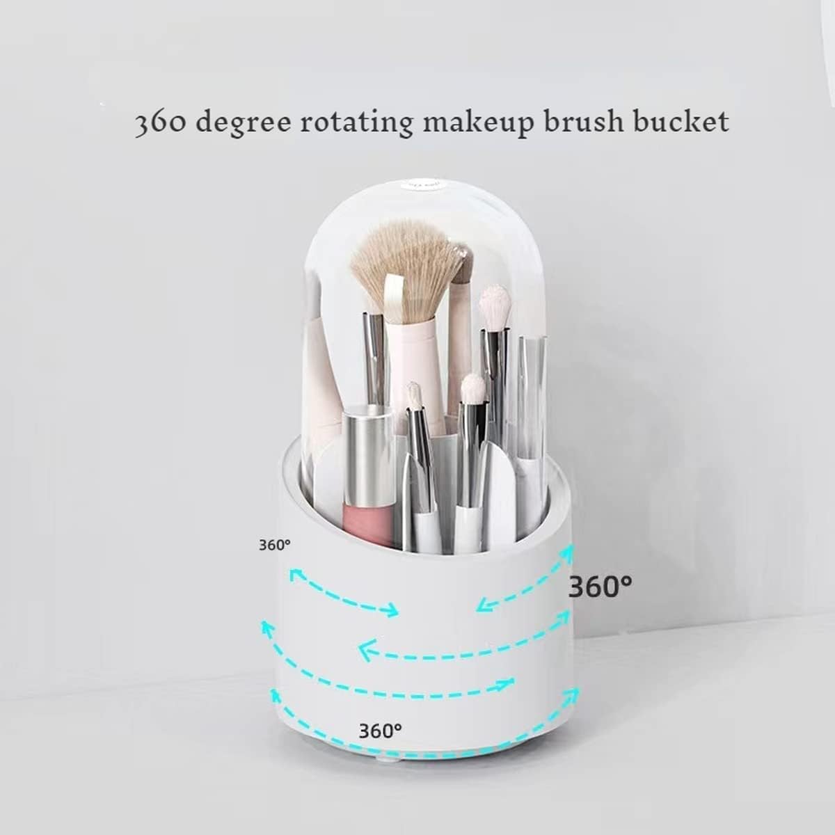 h Makeup Brush Holder Organizer with Lid, Rotating Dustproof Make Up Brushes Container with Acrylic Cover, Spinning Cosmetics Holders Storage Cup for Vanity Desktop Bathroom Countertop