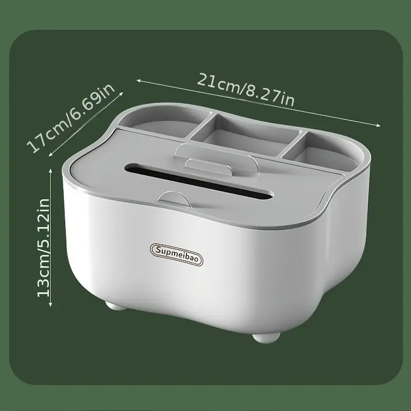 Tissue Box Holder with Spring-Loaded Dispenser - Multipurpose Storage for Living Room, Bedroom & Office Desk, Remote Control Organizer