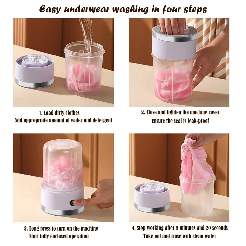 Wireless Charging Portable Washing Machine for Underwear and Socks,Mini Washer for Home and Dormitory with Portable Laundry Cup