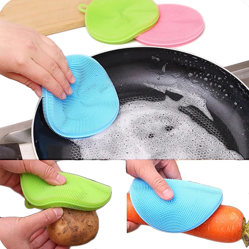 1Pcs Silicone Cleaning Brushes Soft Silicone Scouring Pad