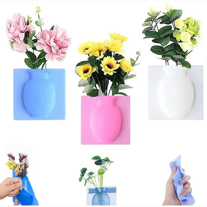 Magic Rubber Silicone Sticky Flower Wall Hanging Vase