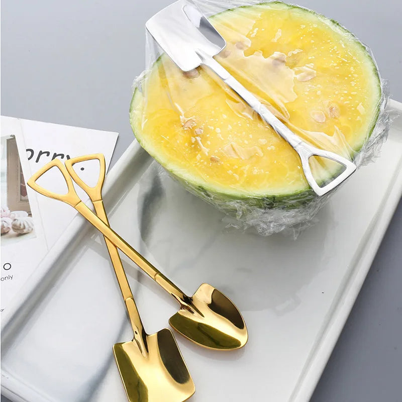 2Pcs/Set Stainless Steel Retro Shovel Spoon For Ice Cream Dessert Watermelon