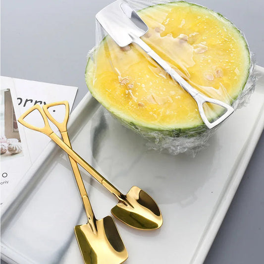 2Pcs/Set Stainless Steel Retro Shovel Spoon For Ice Cream Dessert Watermelon