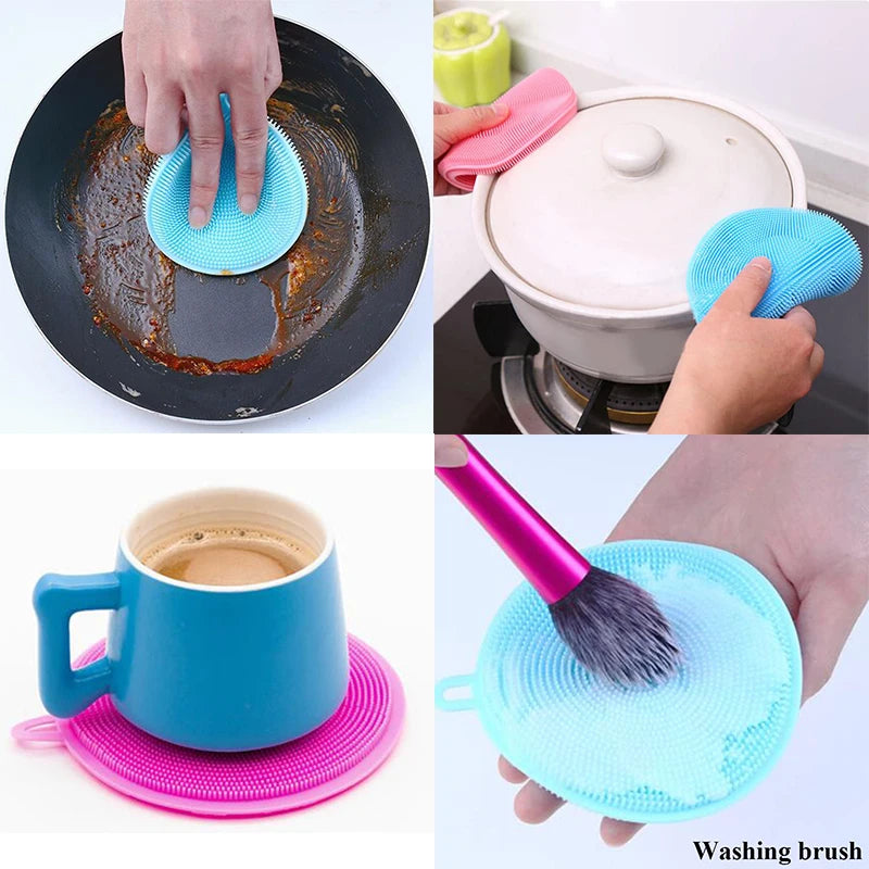1Pcs Silicone Cleaning Brushes Soft Silicone Scouring Pad