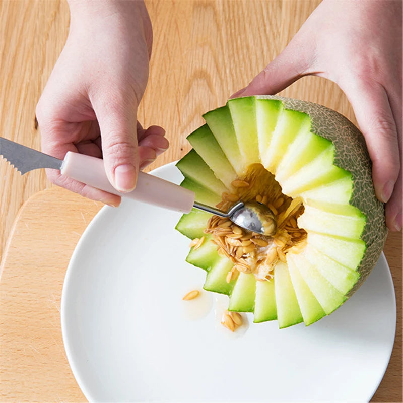 2 In 1 Fruit Carving Tool Multifunctional Dig Scoop With Fruit Carving Knife