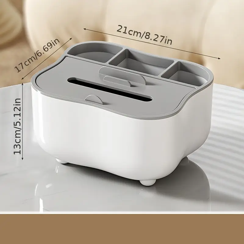 Tissue Box Holder with Spring-Loaded Dispenser - Multipurpose Storage for Living Room, Bedroom & Office Desk, Remote Control Organizer