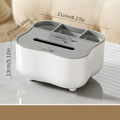 Tissue Box Holder with Spring-Loaded Dispenser - Multipurpose Storage for Living Room, Bedroom & Office Desk, Remote Control Organizer
