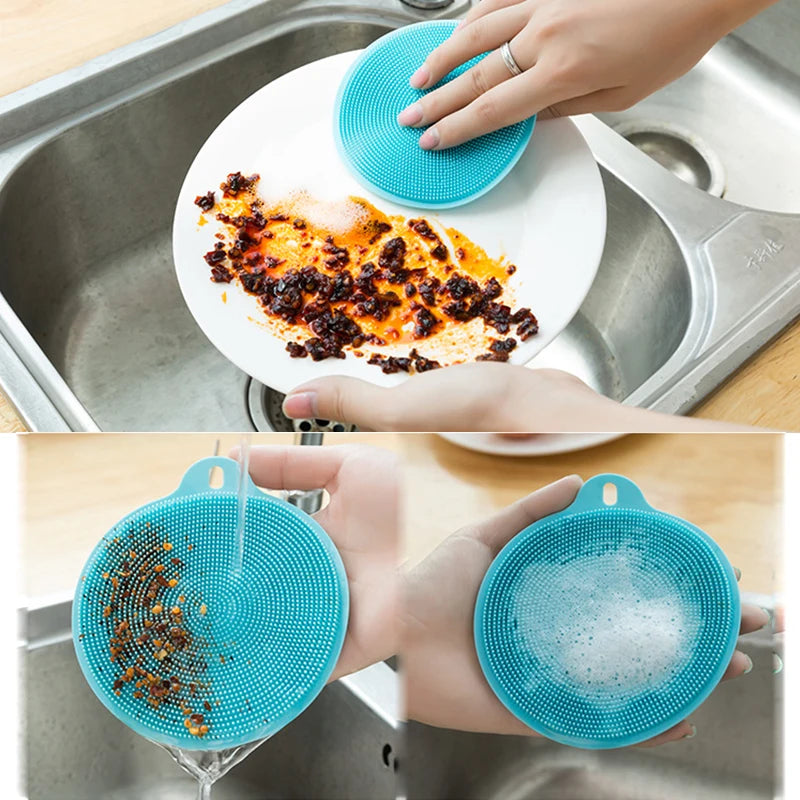 1Pcs Silicone Cleaning Brushes Soft Silicone Scouring Pad