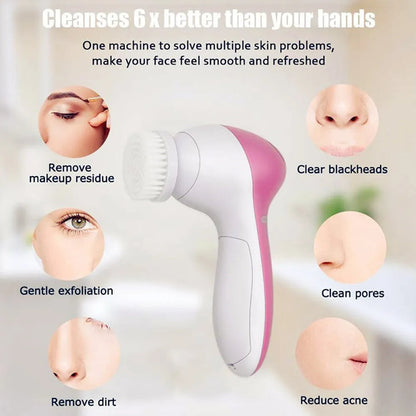 5 in 1 Cell Operated Cleaning Facial Massager Machine