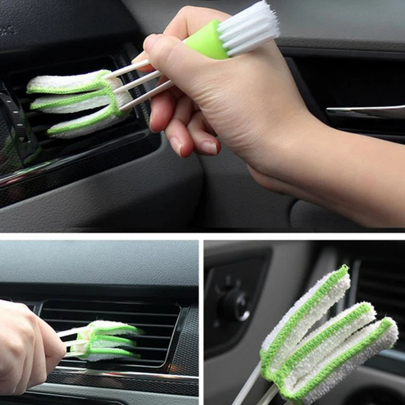 2 In1 Green Car Air-conditioner Duster Cleaner Brush