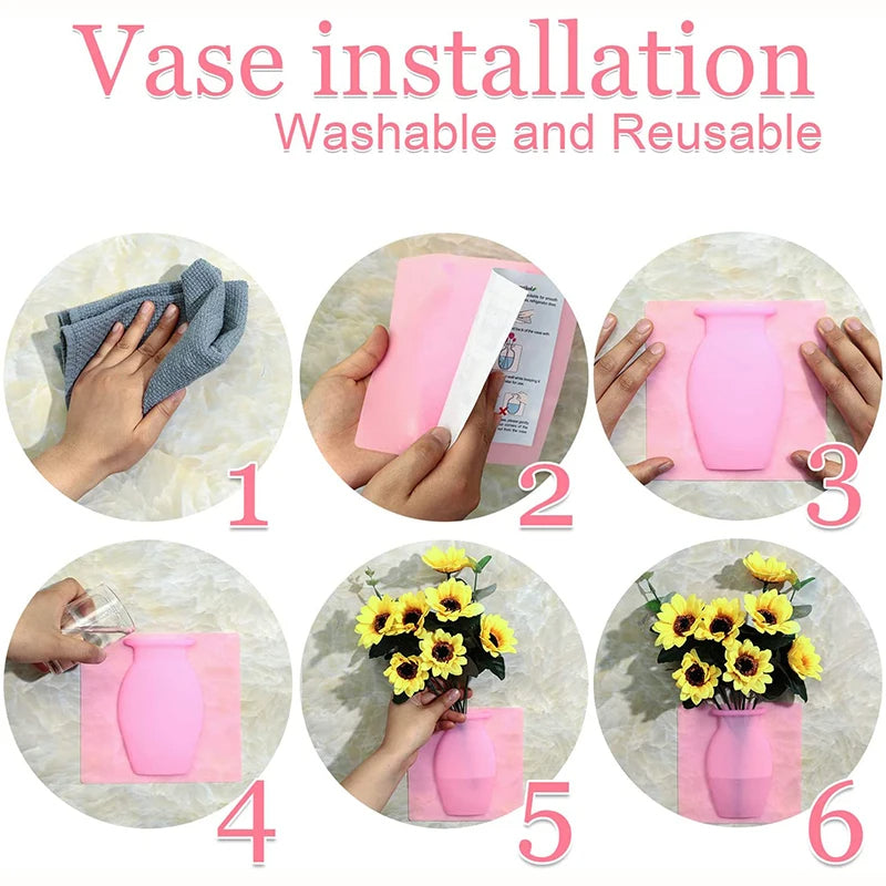 Magic Rubber Silicone Sticky Flower Wall Hanging Vase
