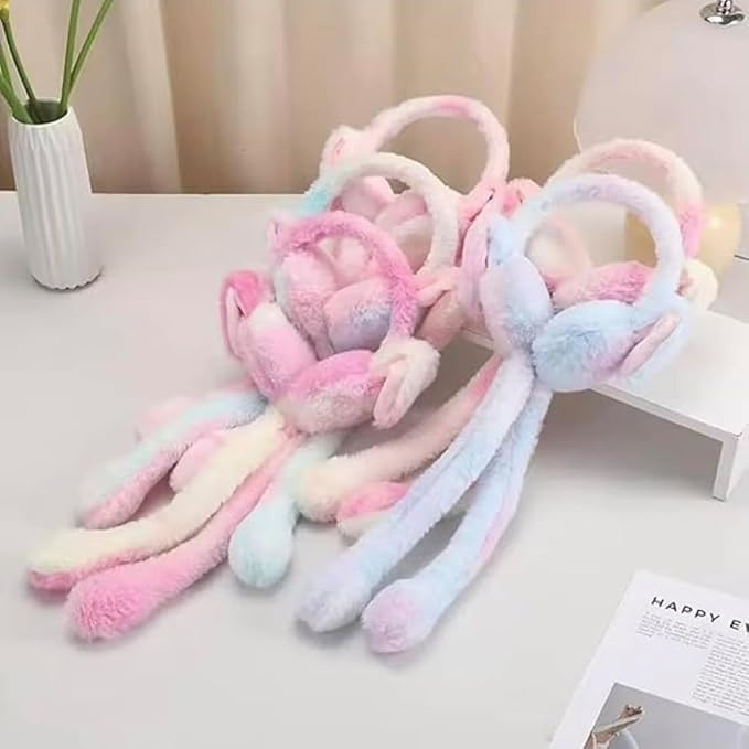 Kids Bunny Earmuffs with Moving Ears – Plush Rabbit Winter Ear Warmers for Girls, Soft Faux Fur Squeeze Paw Hat, Cute Cold Weather Headphones Alternative
