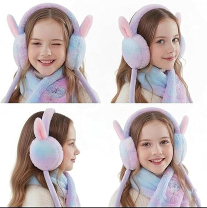 Kids Bunny Earmuffs with Moving Ears – Plush Rabbit Winter Ear Warmers for Girls, Soft Faux Fur Squeeze Paw Hat, Cute Cold Weather Headphones Alternative