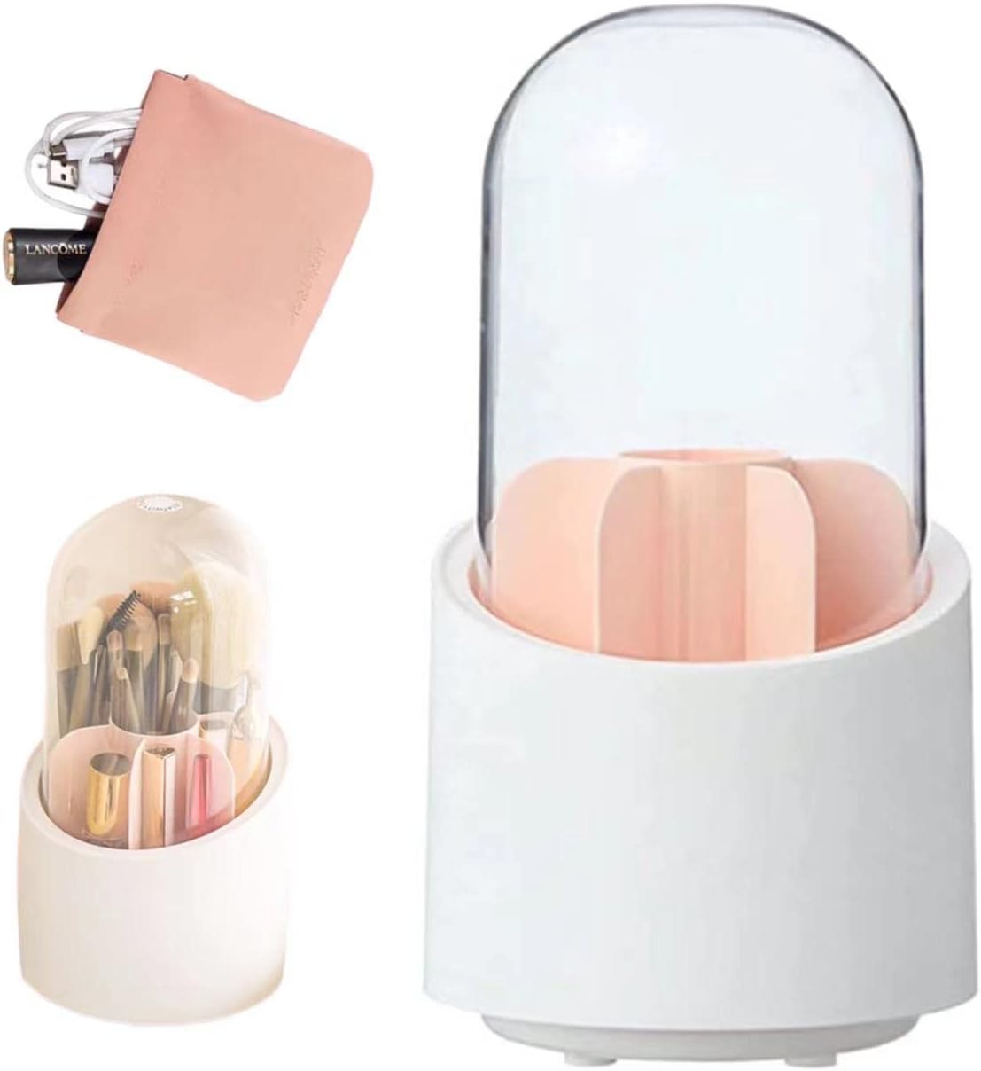h Makeup Brush Holder Organizer with Lid, Rotating Dustproof Make Up Brushes Container with Acrylic Cover, Spinning Cosmetics Holders Storage Cup for Vanity Desktop Bathroom Countertop