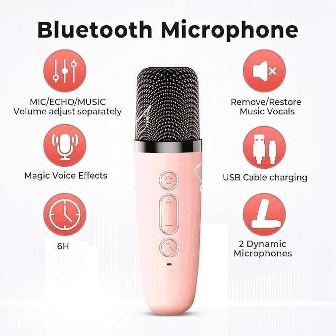 Portable Karaoke Bluetooth Speaker with Wireless Mics Dynamic Lights Gift
