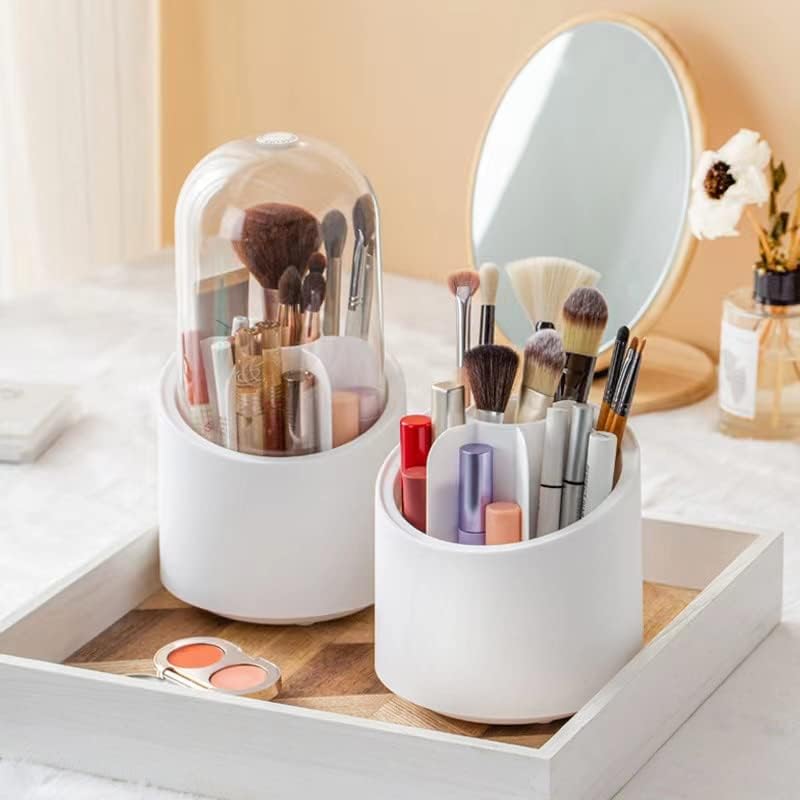 h Makeup Brush Holder Organizer with Lid, Rotating Dustproof Make Up Brushes Container with Acrylic Cover, Spinning Cosmetics Holders Storage Cup for Vanity Desktop Bathroom Countertop