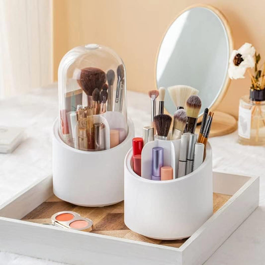 h Makeup Brush Holder Organizer with Lid, Rotating Dustproof Make Up Brushes Container with Acrylic Cover, Spinning Cosmetics Holders Storage Cup for Vanity Desktop Bathroom Countertop