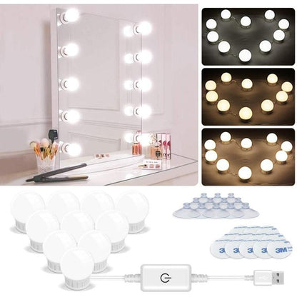 Vanity Light LED Bulbs for Makeup Mirror | 10 Bulbs with 3 Light Modes