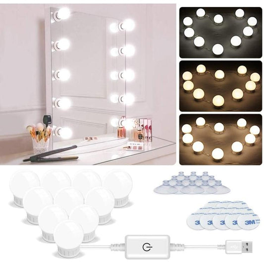 Vanity Light LED Bulbs for Makeup Mirror | 10 Bulbs with 3 Light Modes