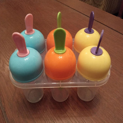 Set Of 6 - Reusable Ice Lolly Makers Mold Tray With Sticks