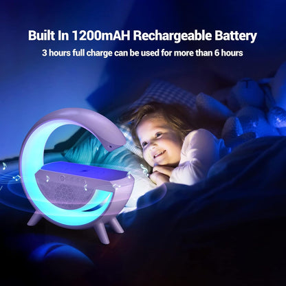 Night Light for Bedroom Bluetooth Speakers Atmosphere Lamp for Living Room Decor Rechargeable Battery Operated Dorm Bedside Lamps with 15W Wireless Charging