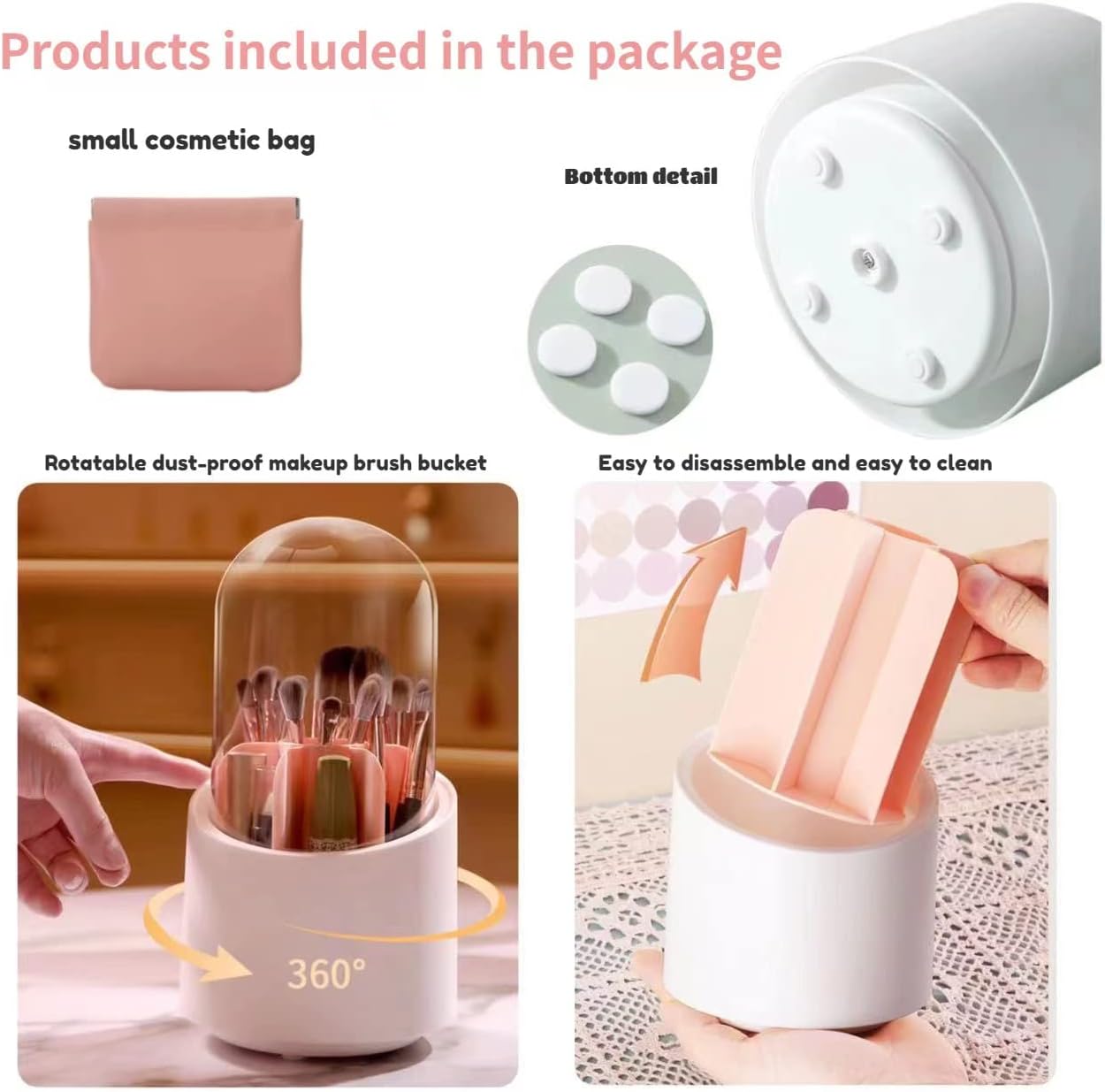 h Makeup Brush Holder Organizer with Lid, Rotating Dustproof Make Up Brushes Container with Acrylic Cover, Spinning Cosmetics Holders Storage Cup for Vanity Desktop Bathroom Countertop
