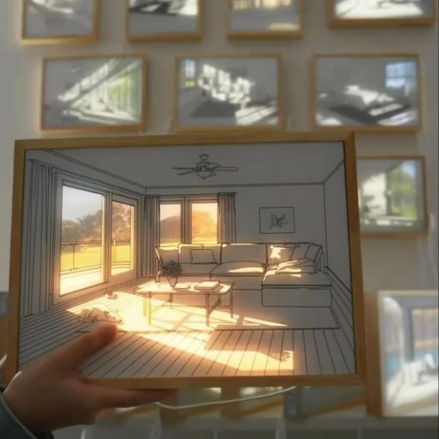 LED Decorative Lights with Wooden Photo Frame Wall Painting Art Night Light USB 62 Dimming Home Gifts