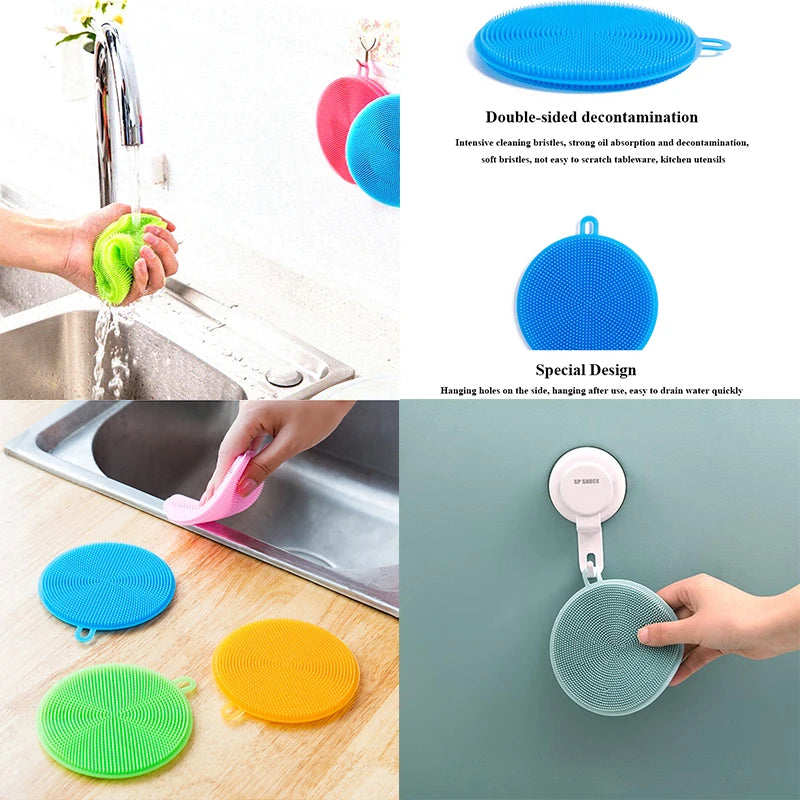 1Pcs Silicone Cleaning Brushes Soft Silicone Scouring Pad