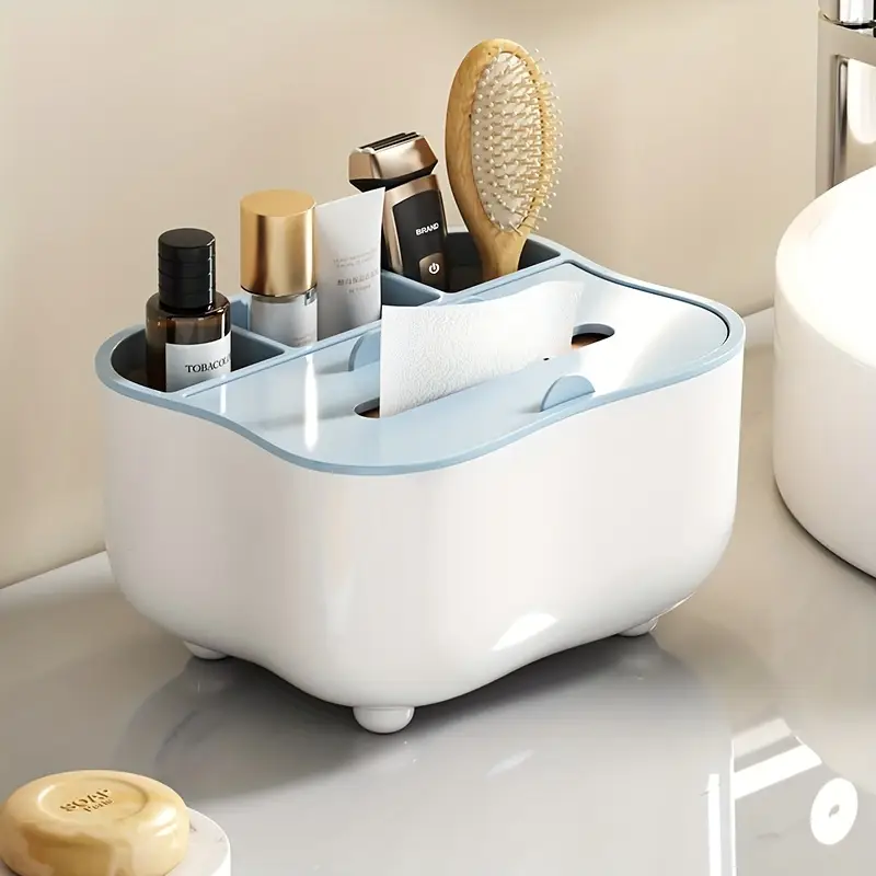 Tissue Box Holder with Spring-Loaded Dispenser - Multipurpose Storage for Living Room, Bedroom & Office Desk, Remote Control Organizer