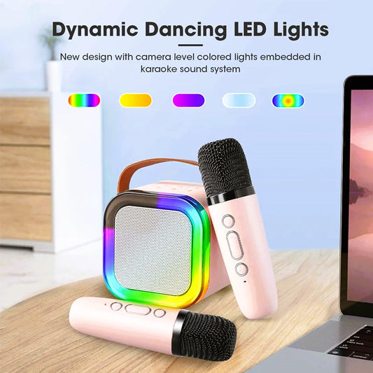 Portable Karaoke Bluetooth Speaker with Wireless Mics Dynamic Lights Gift