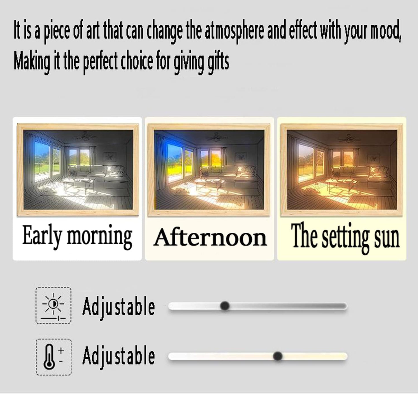 LED Decorative Lights with Wooden Photo Frame Wall Painting Art Night Light USB 62 Dimming Home Gifts