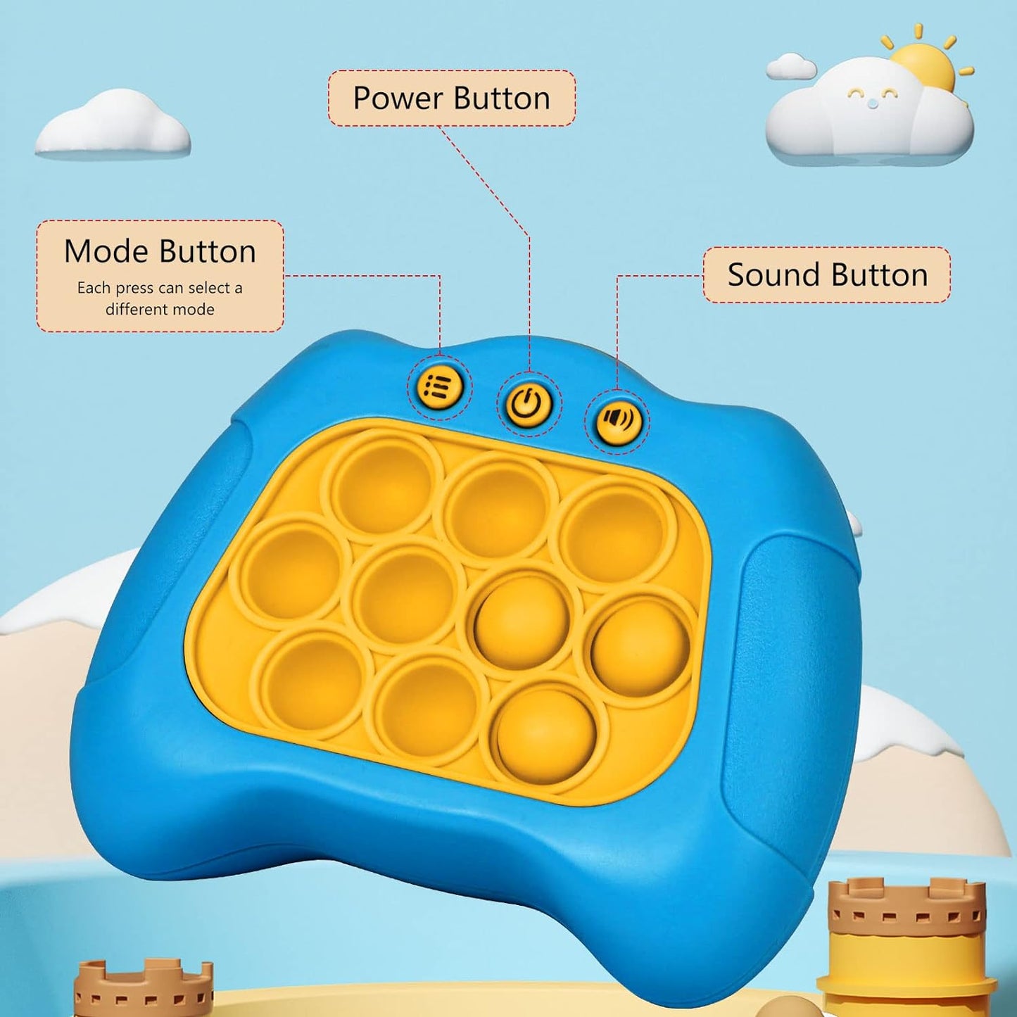 Popping Game Controller, Quick Push Sensory Fidget Toy for Children, Fun Stress Relief Toy for Children Adults, Responsiveness Training Toy Quick Push Game 30Level