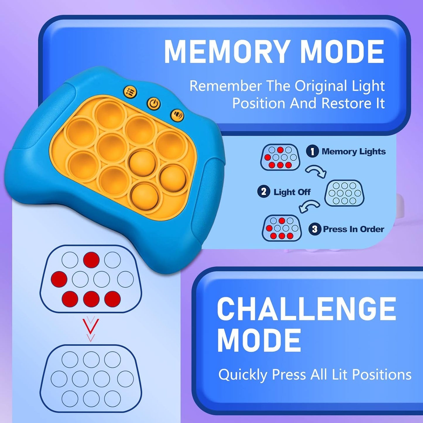 Popping Game Controller, Quick Push Sensory Fidget Toy for Children, Fun Stress Relief Toy for Children Adults, Responsiveness Training Toy Quick Push Game 30Level