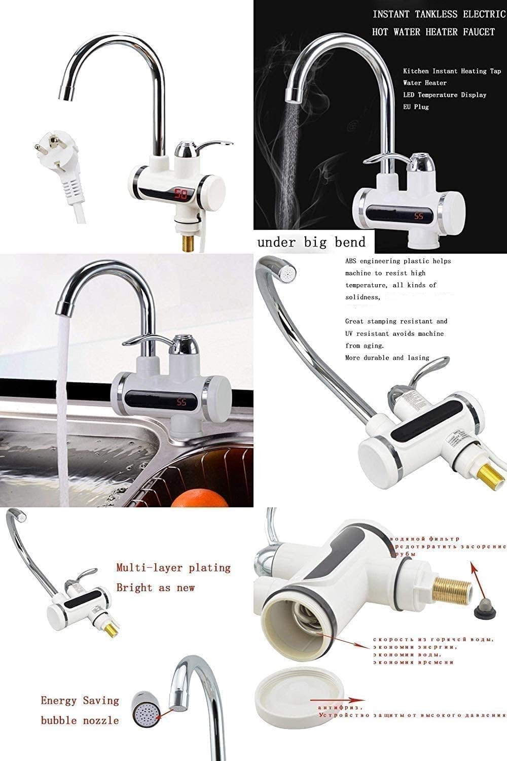 Instant Hot Water Tap | Electric Heating Water Heater Faucet with Digital Display & Shower Head | ABS Body, Shock-Proof | Kitchen & Bathroom Use