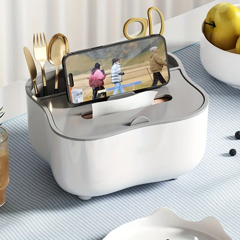 Tissue Box Holder with Spring-Loaded Dispenser - Multipurpose Storage for Living Room, Bedroom & Office Desk, Remote Control Organizer