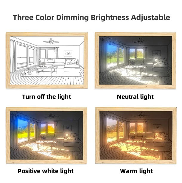 LED Decorative Lights with Wooden Photo Frame Wall Painting Art Night Light USB 62 Dimming Home Gifts
