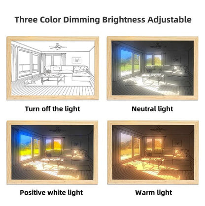 LED Decorative Lights with Wooden Photo Frame Wall Painting Art Night Light USB 62 Dimming Home Gifts