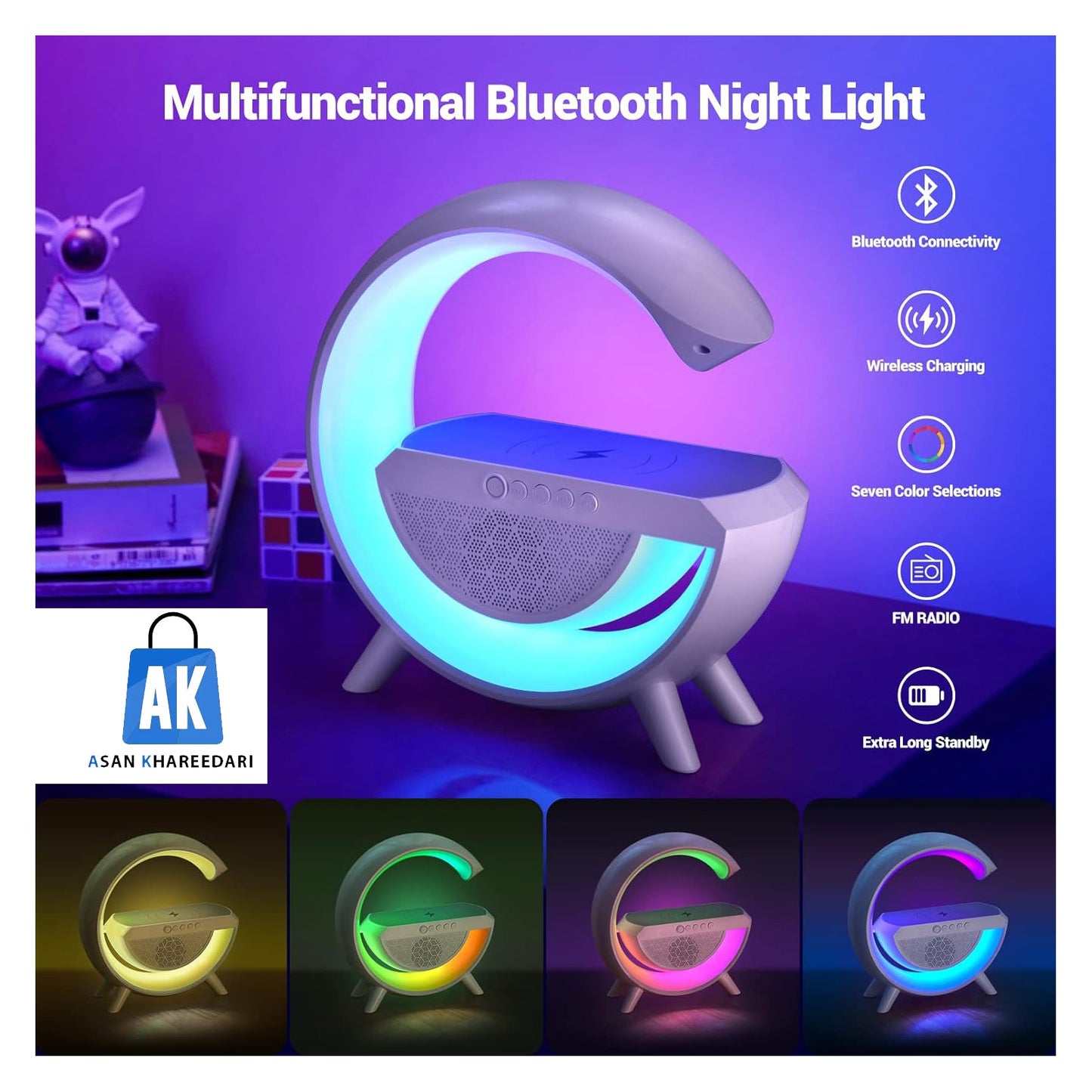 Night Light for Bedroom Bluetooth Speakers Atmosphere Lamp for Living Room Decor Rechargeable Battery Operated Dorm Bedside Lamps with 15W Wireless Charging