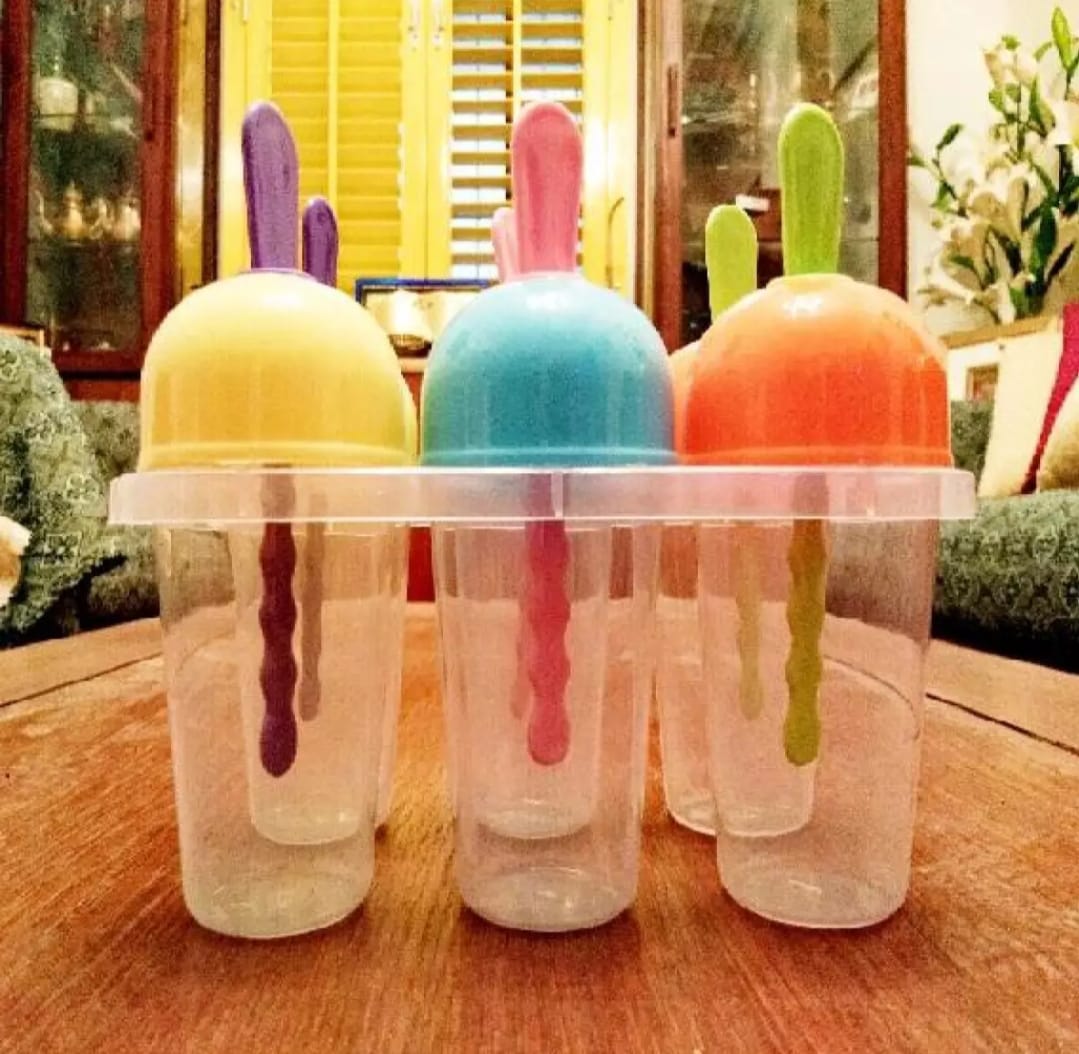 Set Of 6 - Reusable Ice Lolly Makers Mold Tray With Sticks