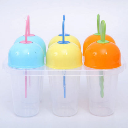 Set Of 6 - Reusable Ice Lolly Makers Mold Tray With Sticks