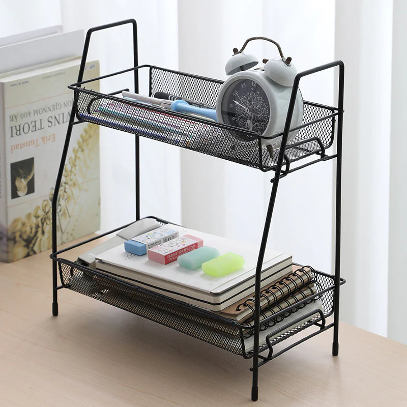 2 layer multi purpose mini portable iron organizer shelf