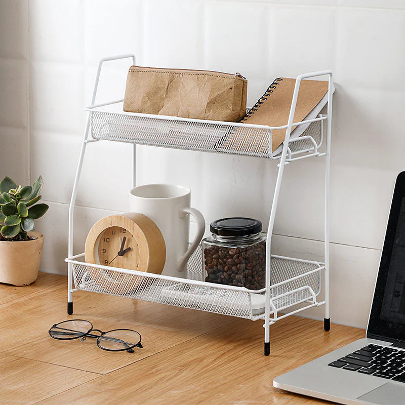 2 layer multi purpose mini portable iron organizer shelf