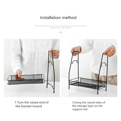 2 layer multi purpose mini portable iron organizer shelf