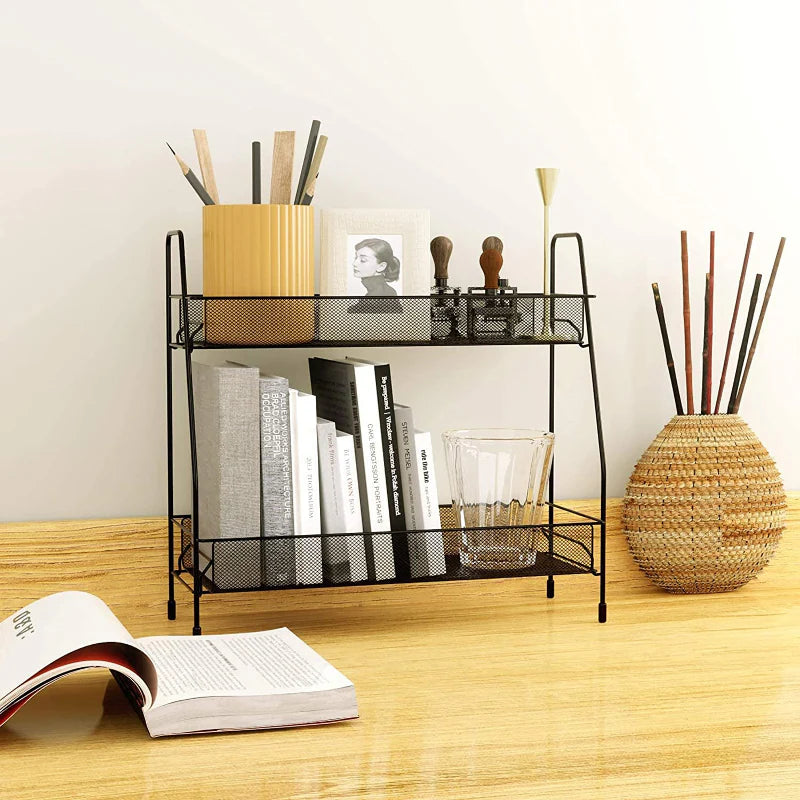 2 layer multi purpose mini portable iron organizer shelf