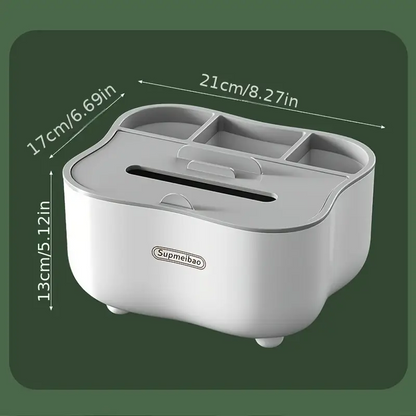 Tissue Box Holder with Spring-Loaded Dispenser - Multipurpose Storage for Living Room, Bedroom & Office Desk, Remote Control Organizer