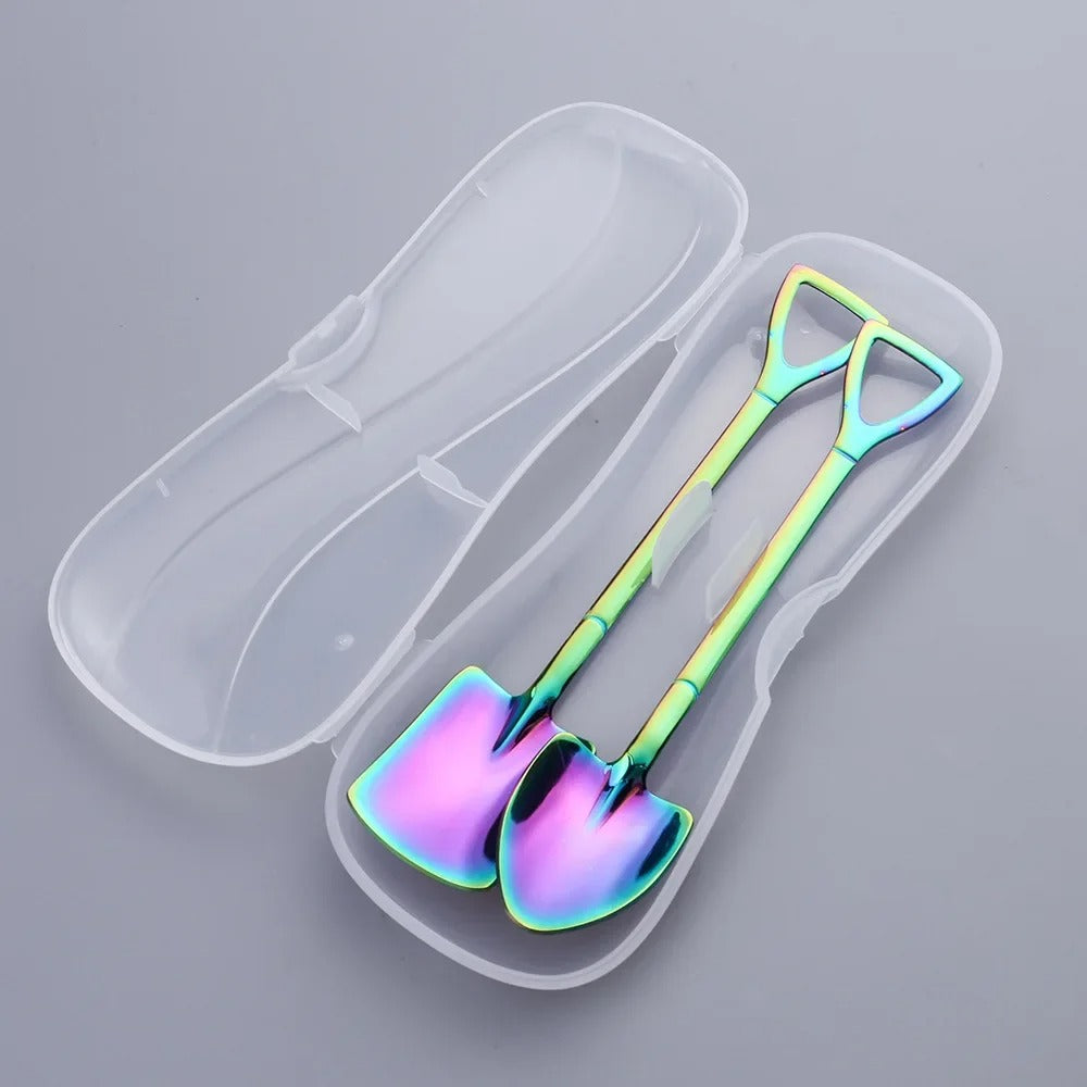 Kitchen Gadgets Spoons Shovel Shape Spoons- 2piece Stainless Steel Spoon Long Handle Coffee Ice Cream Afternoon Teaspoon for Home Kitchen Restaurant Party - 2Pcs - Multicolor