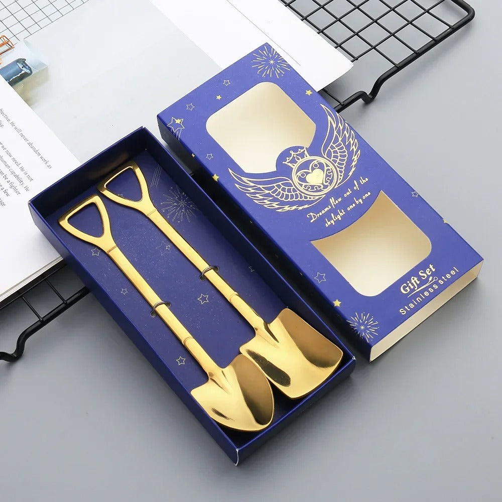 Kitchen Gadgets Spoons Shovel Shape Spoons- 2piece Stainless Steel Spoon Long Handle Coffee Ice Cream Afternoon Teaspoon for Home Kitchen Restaurant Party - 2Pcs - Multicolor