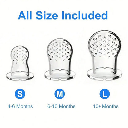 TYRY.HU 4Pcs Baby Toddler Fruit Vegetable with Handles Perfect Food Supplement Food Feeder with 3 Different Size Pacifier Tips