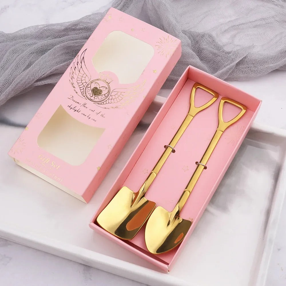 Kitchen Gadgets Spoons Shovel Shape Spoons- 2piece Stainless Steel Spoon Long Handle Coffee Ice Cream Afternoon Teaspoon for Home Kitchen Restaurant Party - 2Pcs - Multicolor